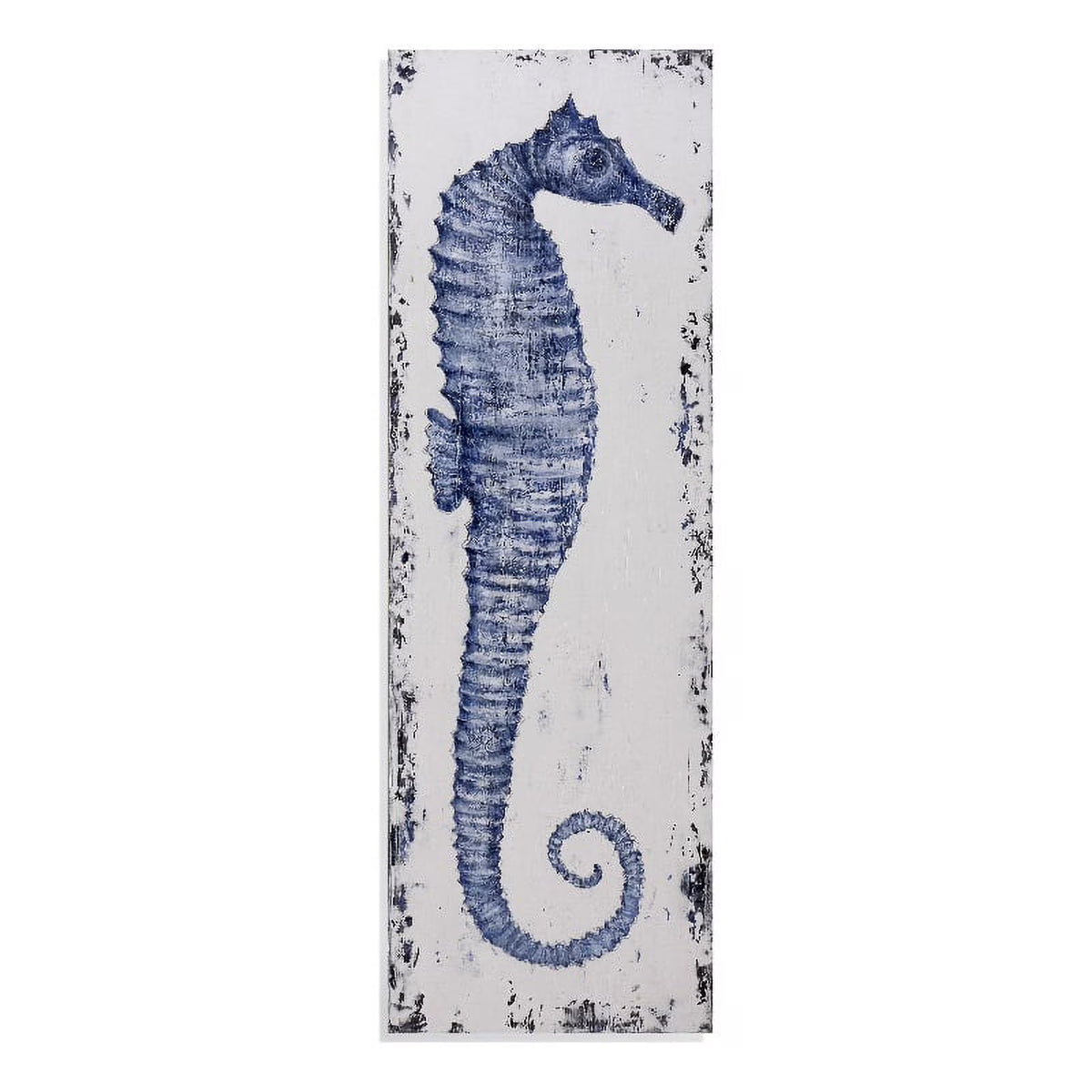 Hand Painted Canvas Fabric & Pine Wood Painting in Blue X85381