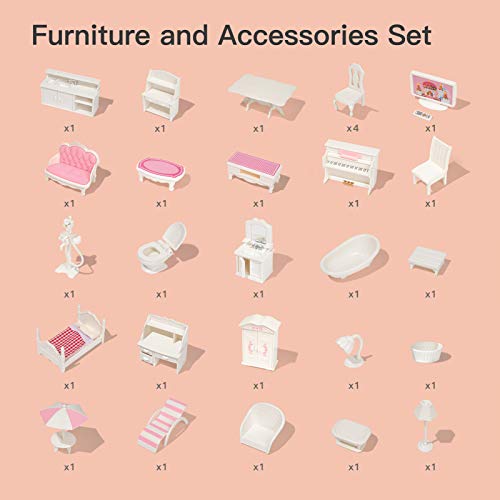 Wooden Dollhouse with Furniture H1045