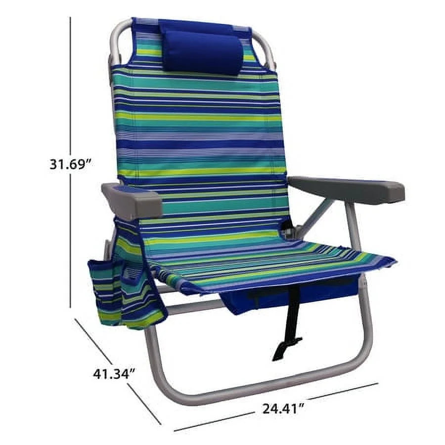 2-Pack Lay-Flat Backpack Chair Blue & Green Stripe K8709