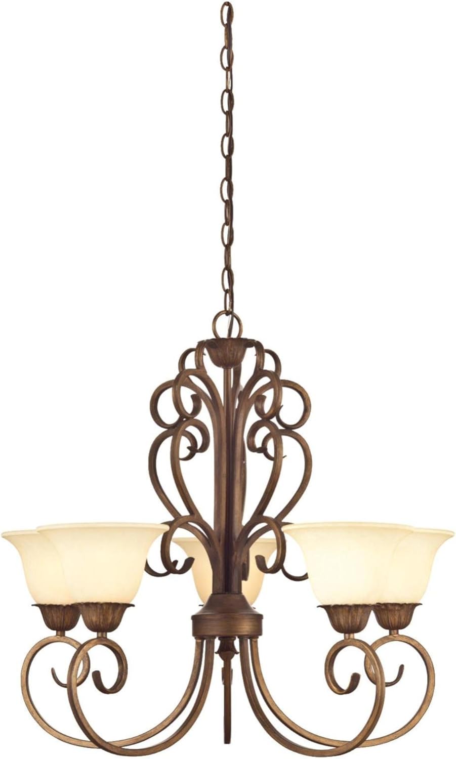Ebony Gold Finish Five-Light Chandelier with Burnt Scavo Glass H476087