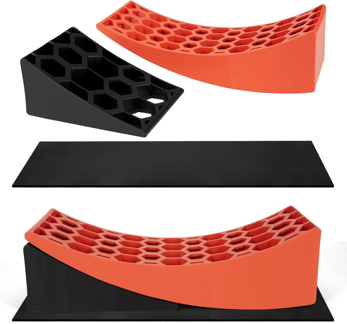 2 Packs Camper Levelers, RV Leveling Blocks Ramp Chock Kit, Curved Leveling Accessories with Anti-Slip Mats, Up to 35,000 lbs O919246