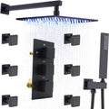 Black 12 Inch LED Rainfall Shower Head with 6 Body Sprays and Handshower Combo Set W7665