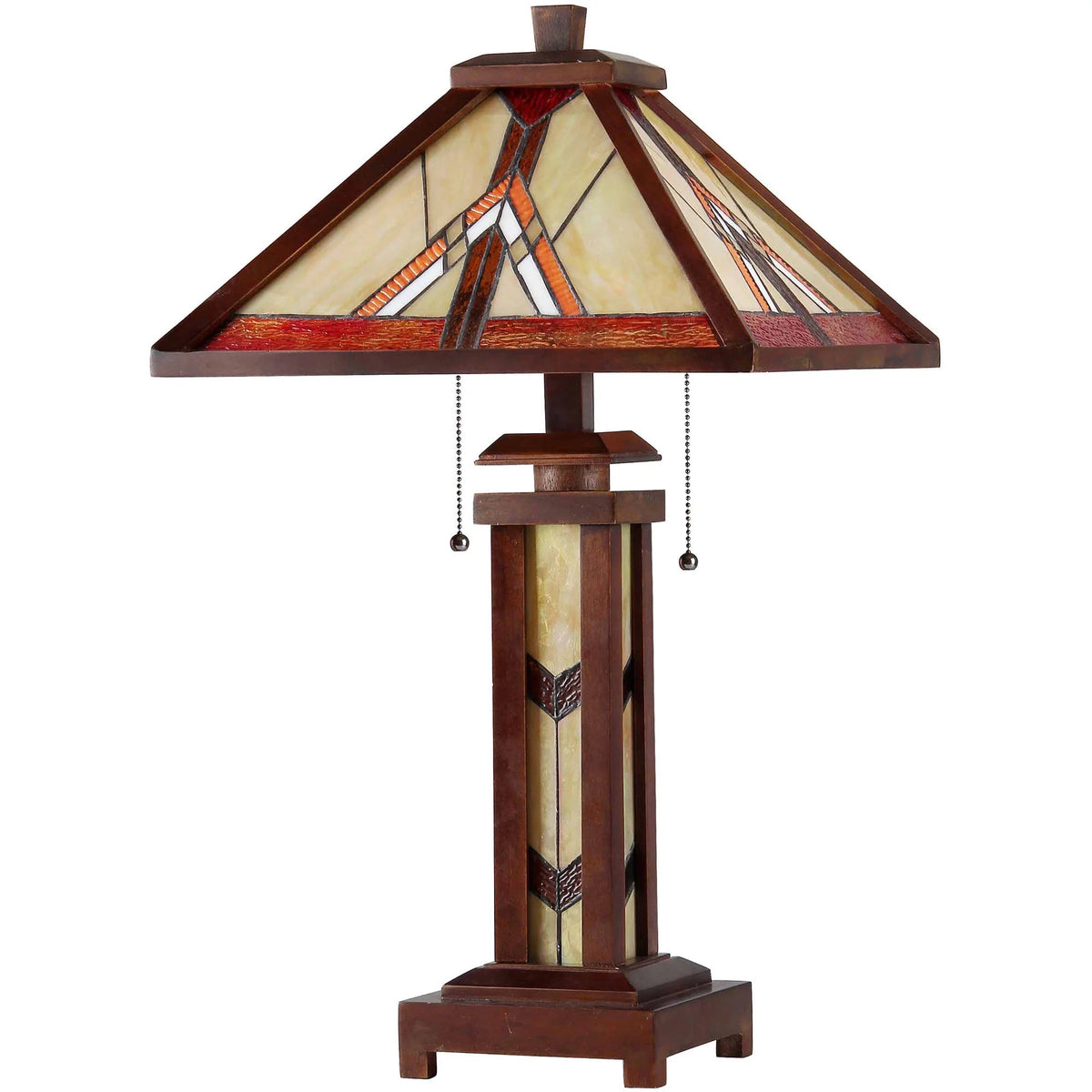 Tiffany-Style 3-Light Wooden Table Lamp with 15" Shade P84047