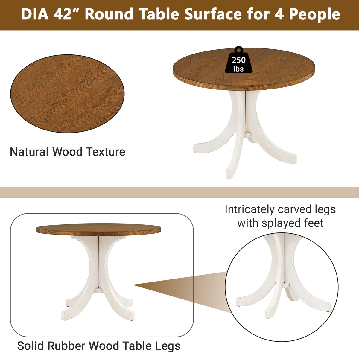 Mid-Century Solid Wood Round Dining Table T623