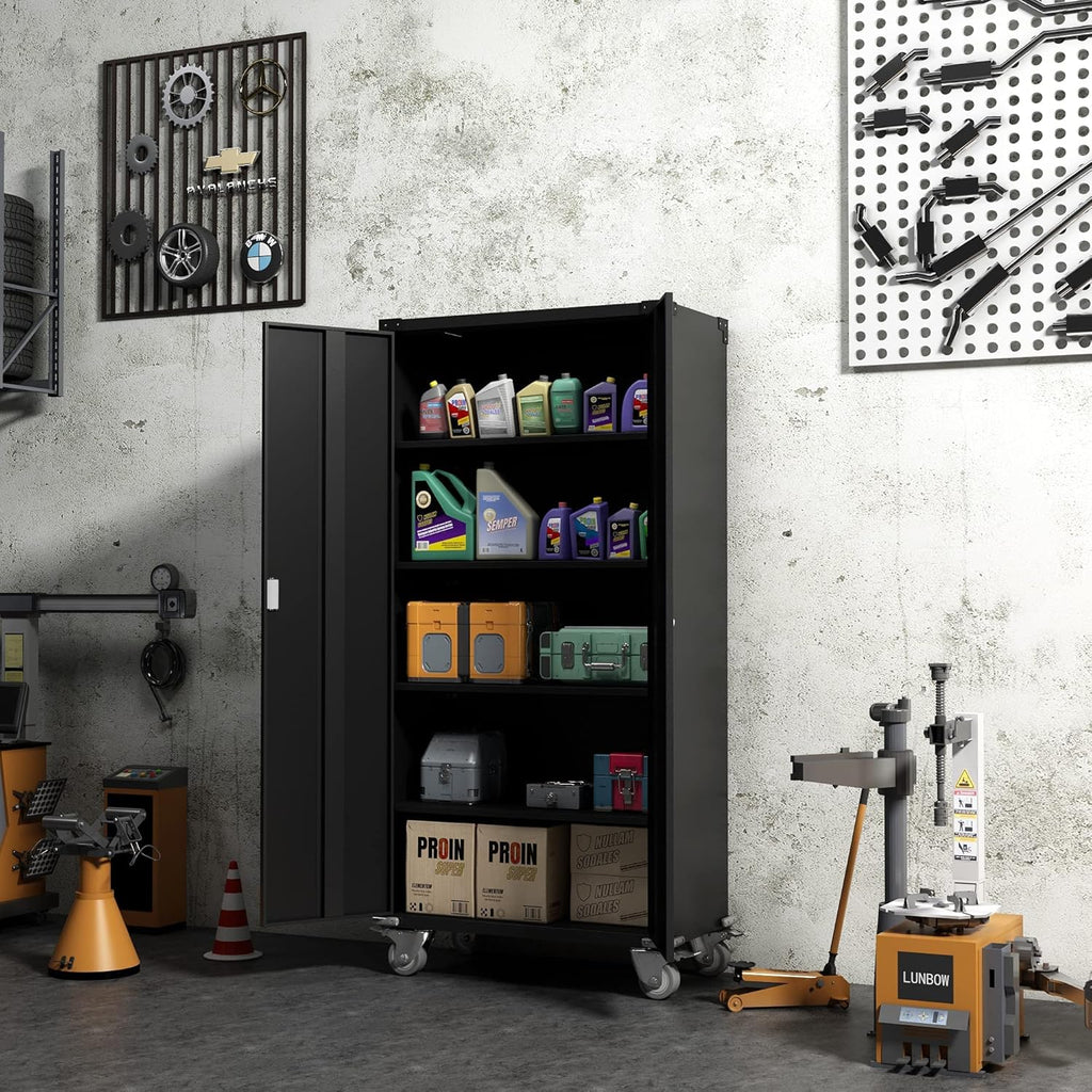 Metal Rolling Storage Cabinet with Wheels, 72'' Utility Storage Files Cabinet with Height Adjustable Shelves, Steel Tall Cabinet U41578