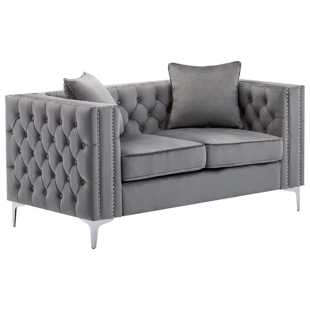 2 Piece Velvet Loveseat and Chair Set in Gray C3585