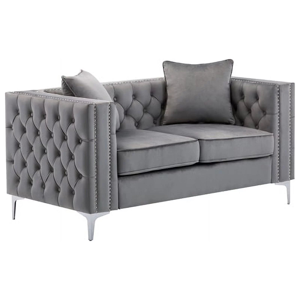 2 Piece Velvet Loveseat and Chair Set in Gray C3585