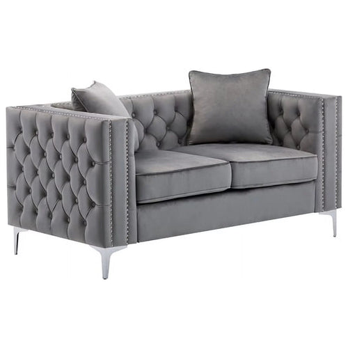 2 Piece Velvet Loveseat and Chair Set in Gray C3585