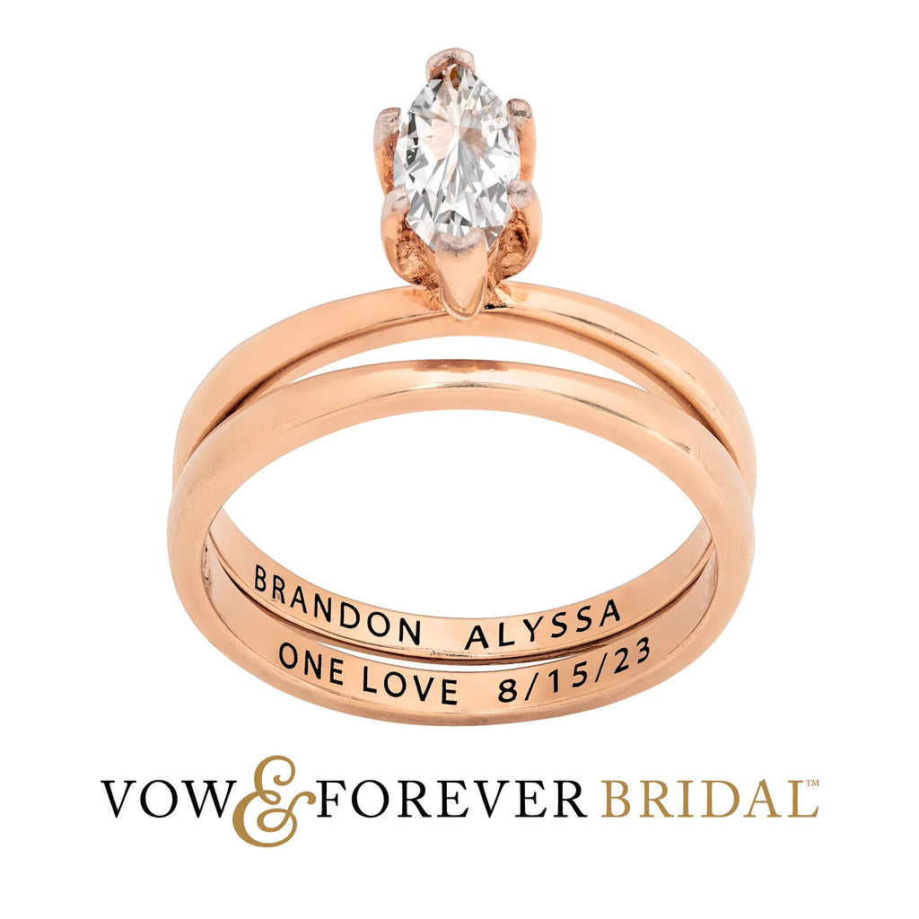 14K Rose Gold over Sterling Silver Marquise White Topaz 2-Piece Wedding Ring Set F412
