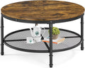 35.5 inch 2-Tier Rustic Wood Coffee Table with Metal Frame H28031