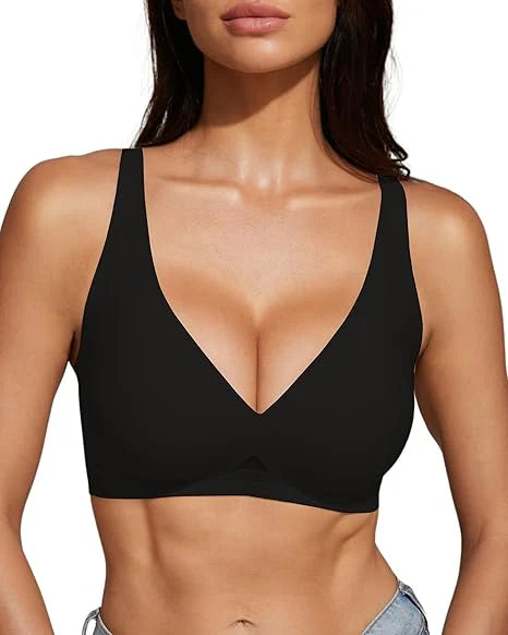 Wireless Deep V Neck Bra with Breathable Mesh Panels K65731