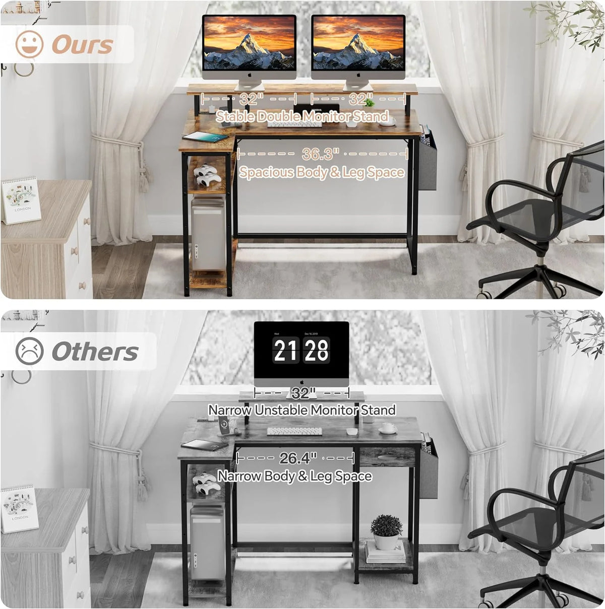 47 Inch L Shaped Desk with Power Outlets & LED Lights Q780