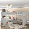 White Twin Size L-Shaped Wood Triple Bunk Bed with Drawers V563728