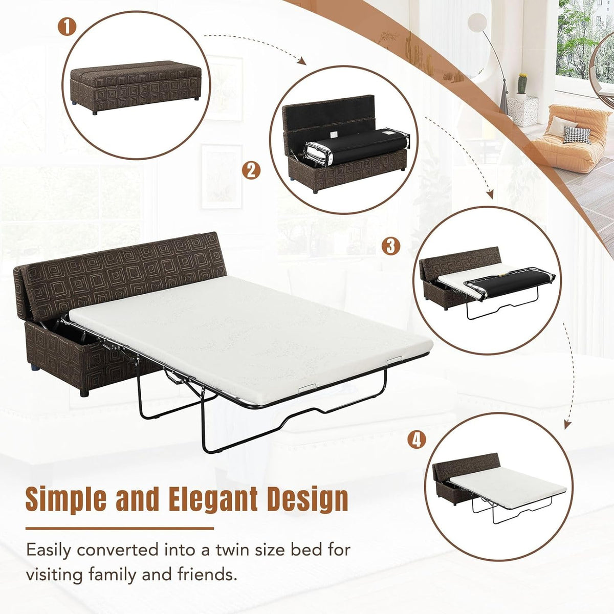 Full Size Folding Ottoman Bed with Mattress Y3711