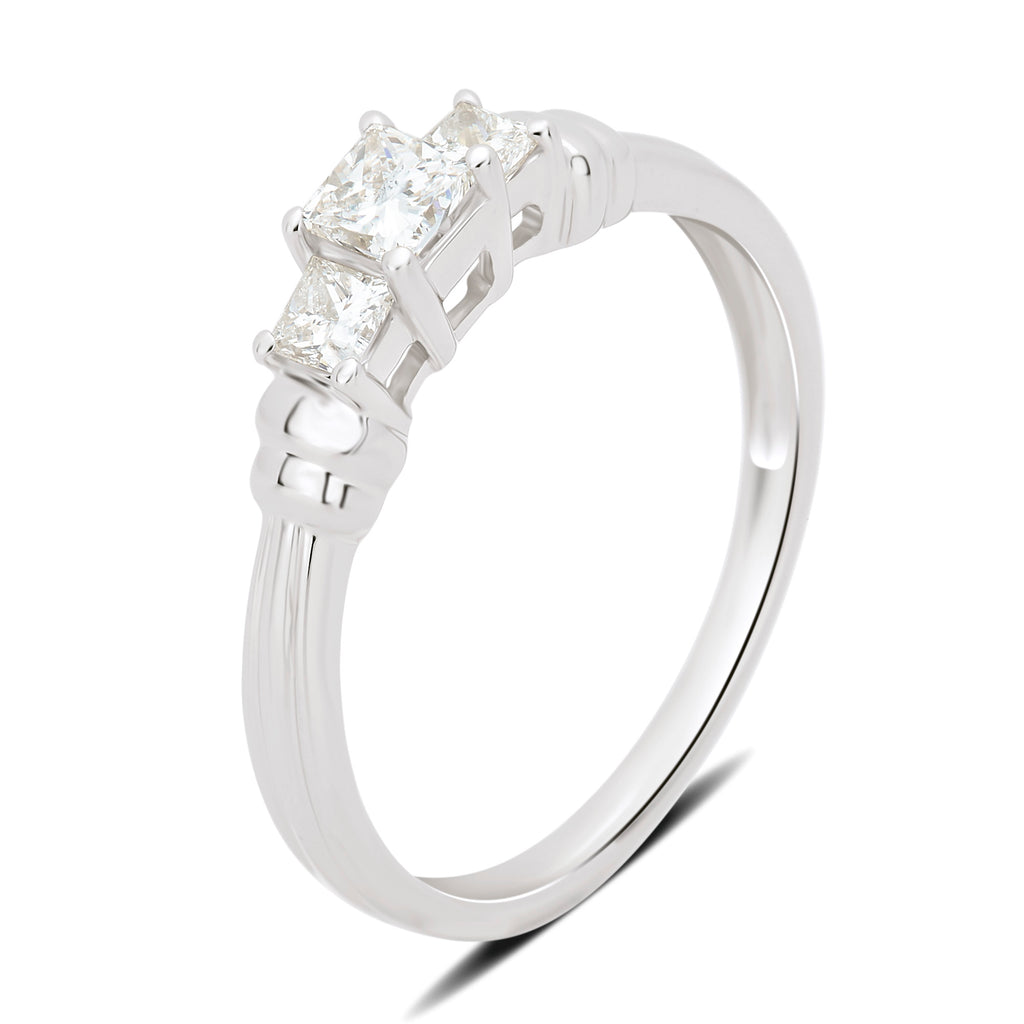14K White Gold 3 Stone Princess Diamond Engagement Ring F452