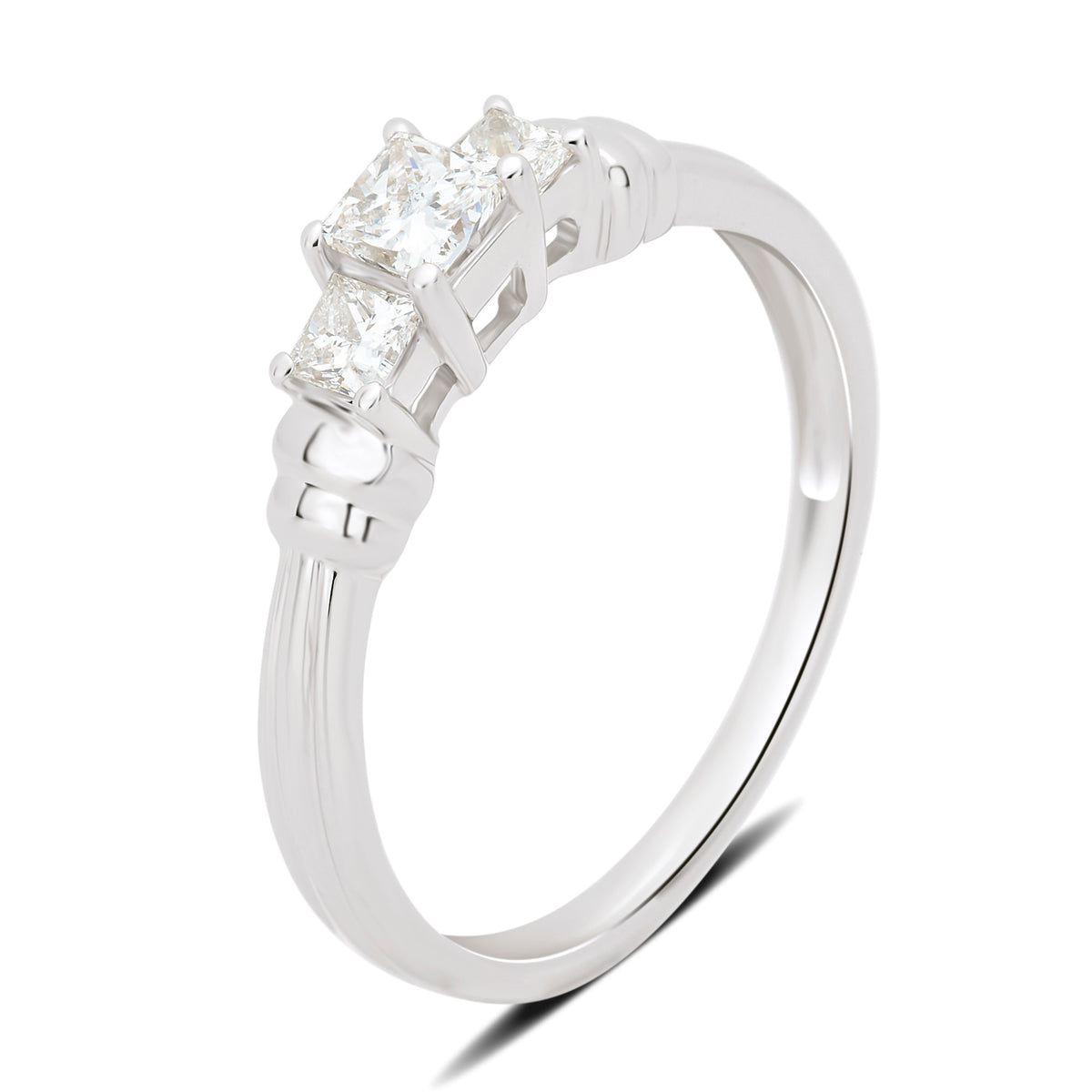 14K White Gold 3 Stone Princess Diamond Engagement Ring F452
