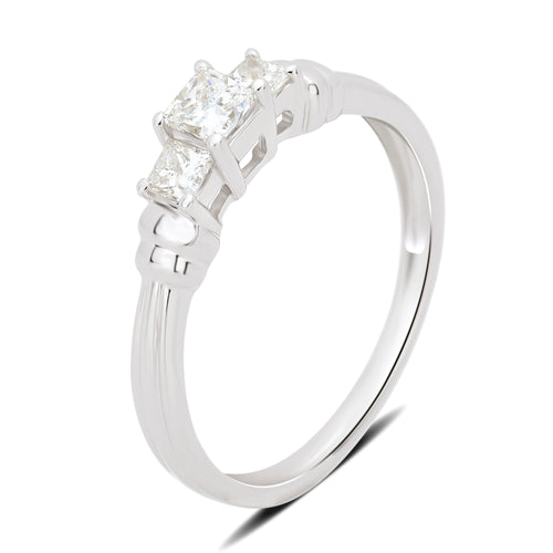 14K White Gold 3 Stone Princess Diamond Engagement Ring F452