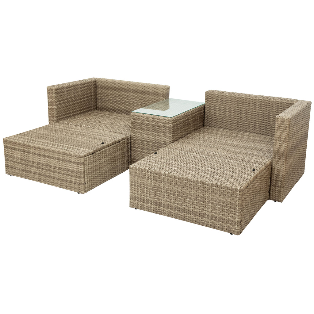 Gray Wicker Rattan Patio Sectional Sofa Set with Ottomans and Cushions Q174271