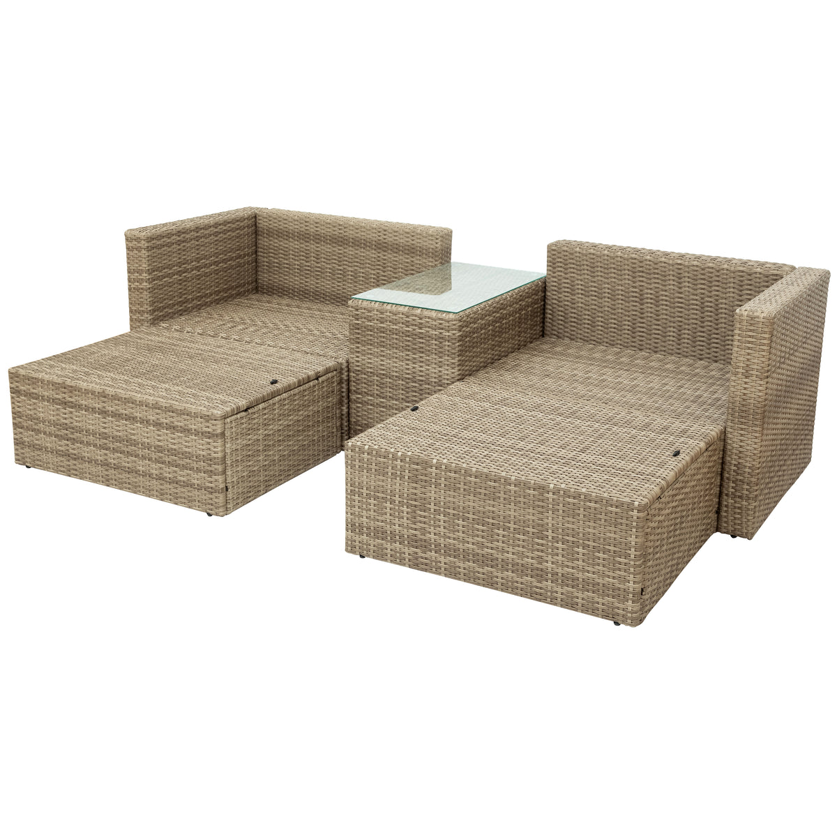 Gray Wicker Rattan Patio Sectional Sofa Set with Ottomans and Cushions Q174271