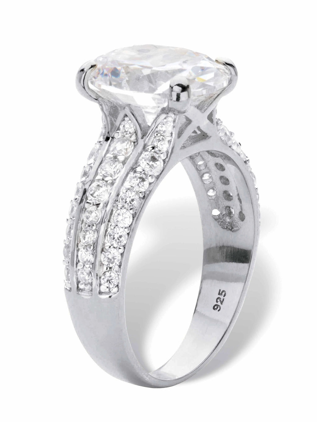 Oval-Cut Cubic Zirconia Multi-Row Engagement Ring in Platinum-Plated Sterling Silver E5395