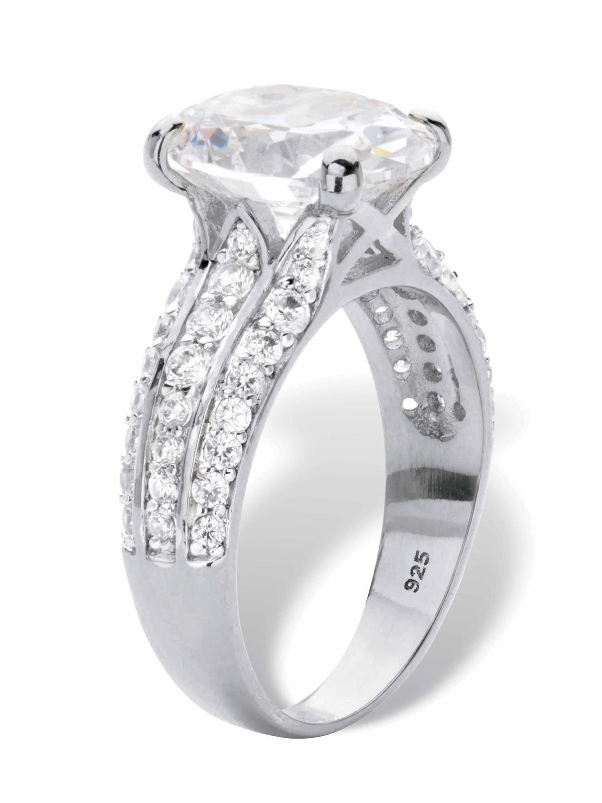 Oval-Cut Cubic Zirconia Multi-Row Engagement Ring in Platinum-Plated Sterling Silver E5395