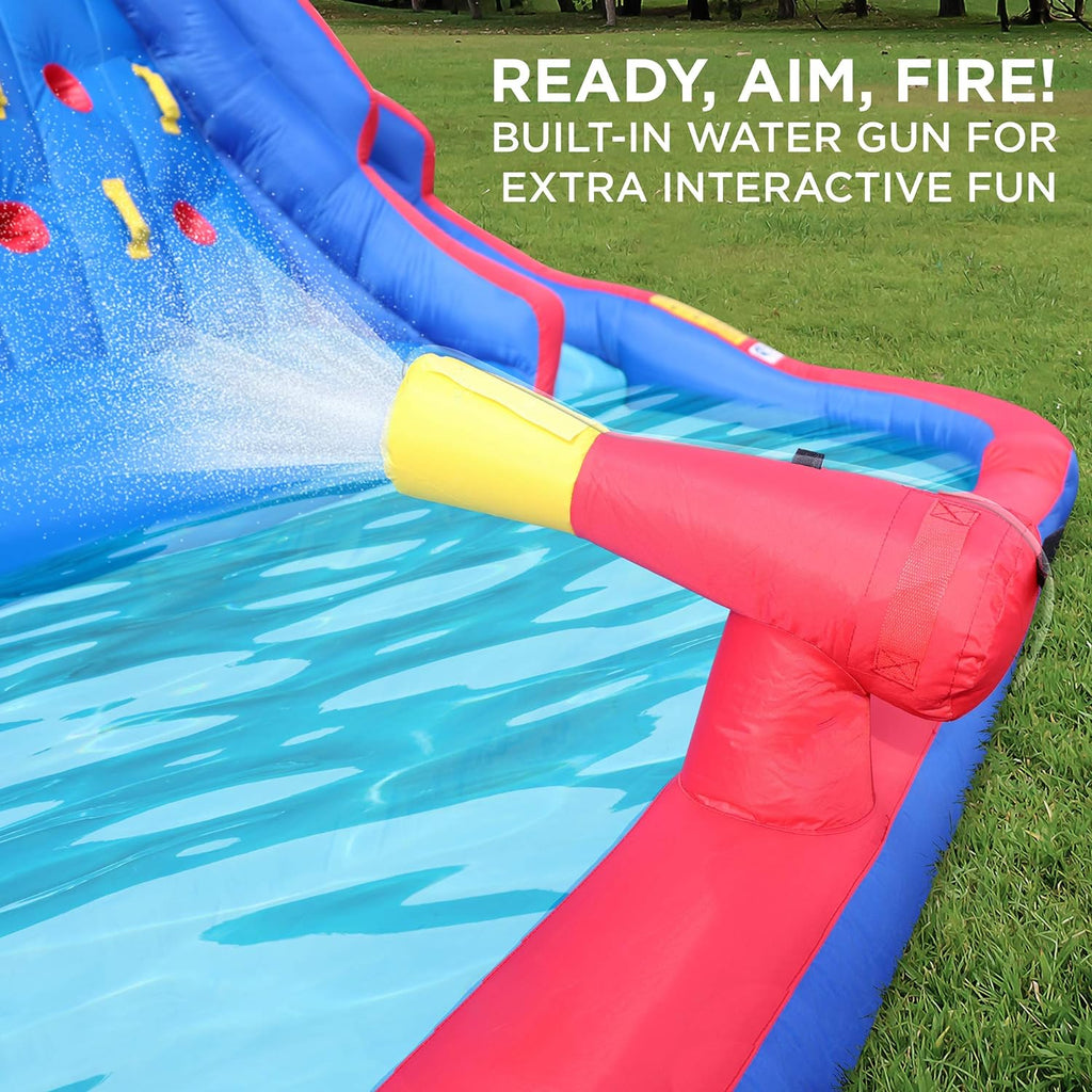 Inflatable Water Slide Park with Climbing Wall, Two Slides & Splash Pool, Nylon, with Air Pump & Carrying Case S674