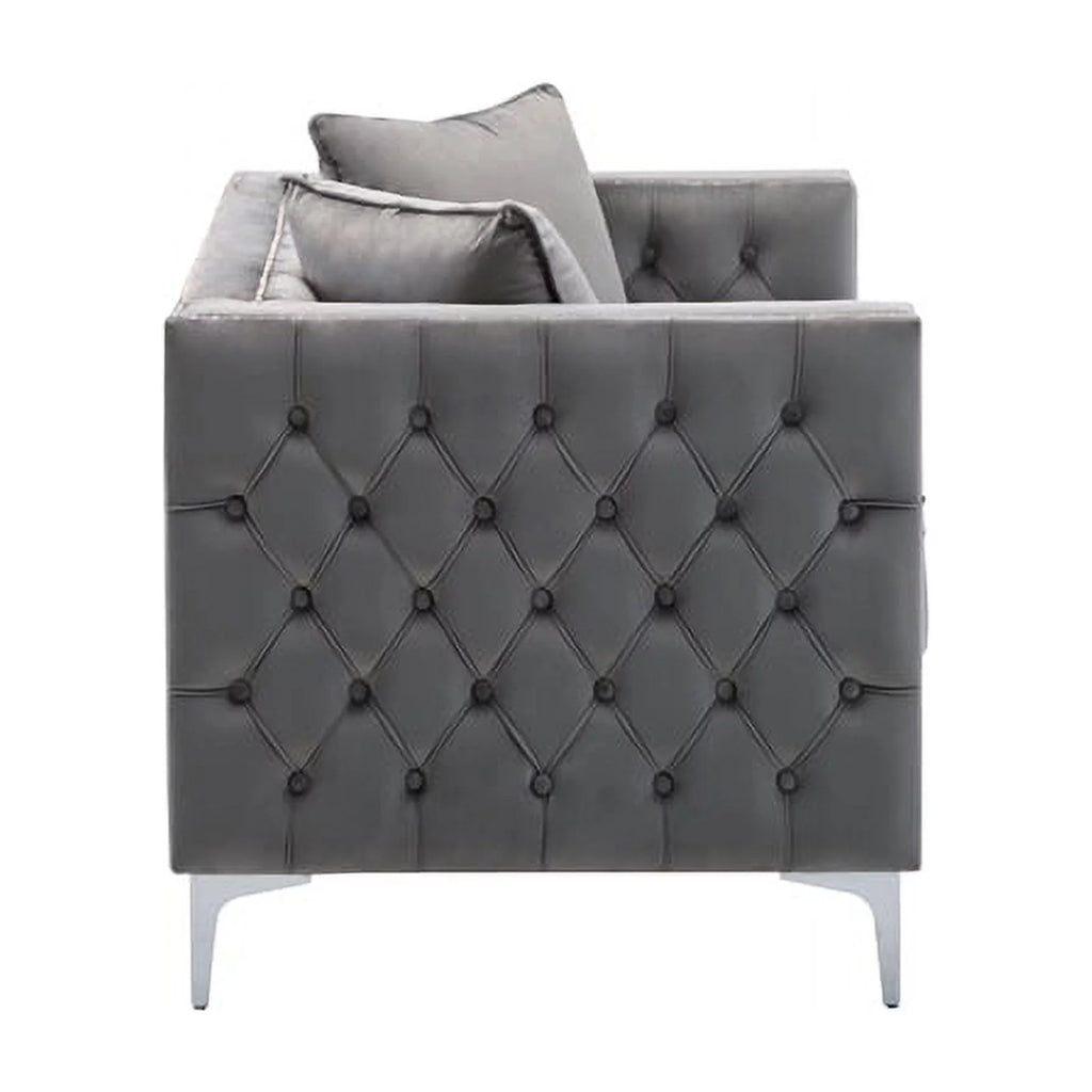 2 Piece Velvet Loveseat and Chair Set in Gray C3585