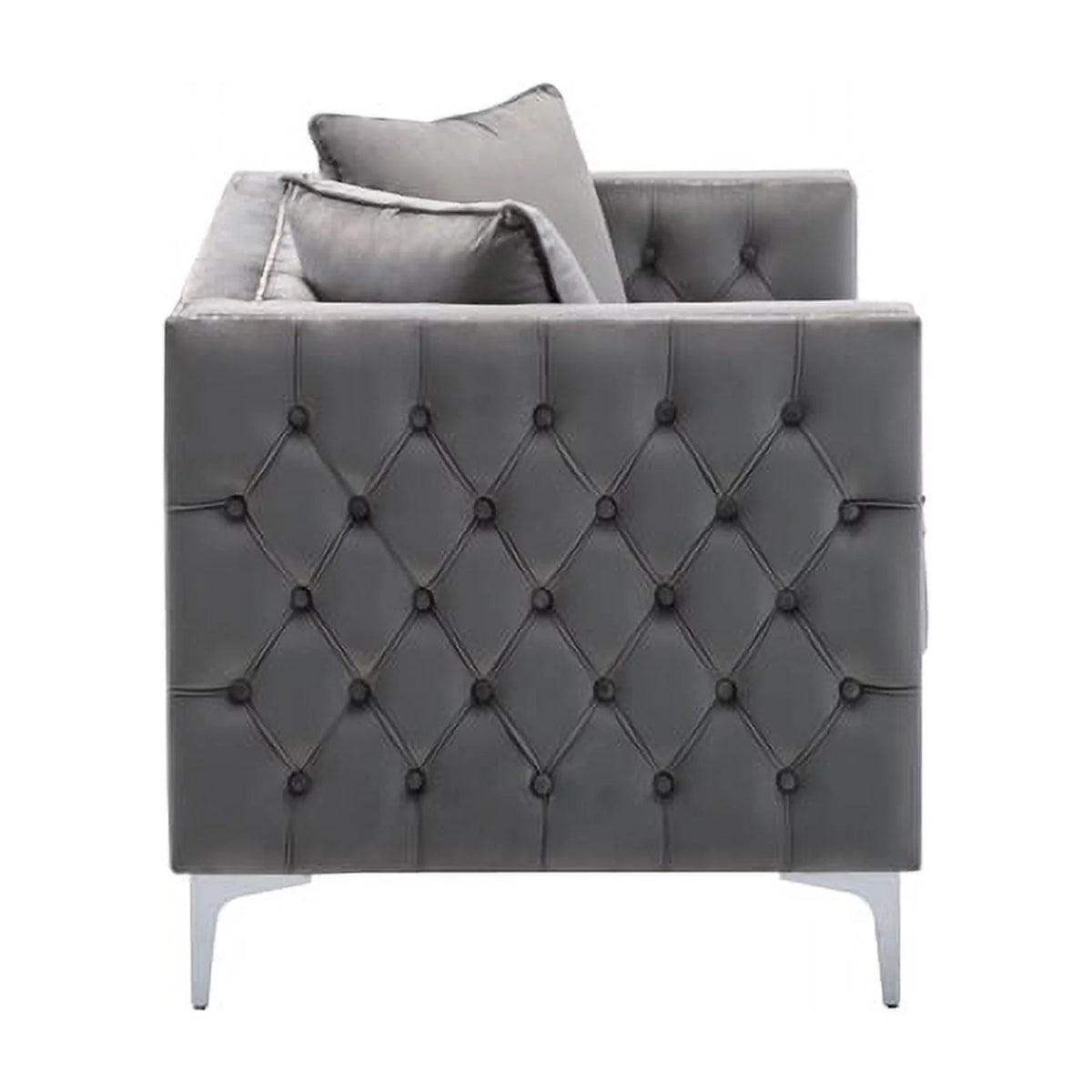 2 Piece Velvet Loveseat and Chair Set in Gray C3585