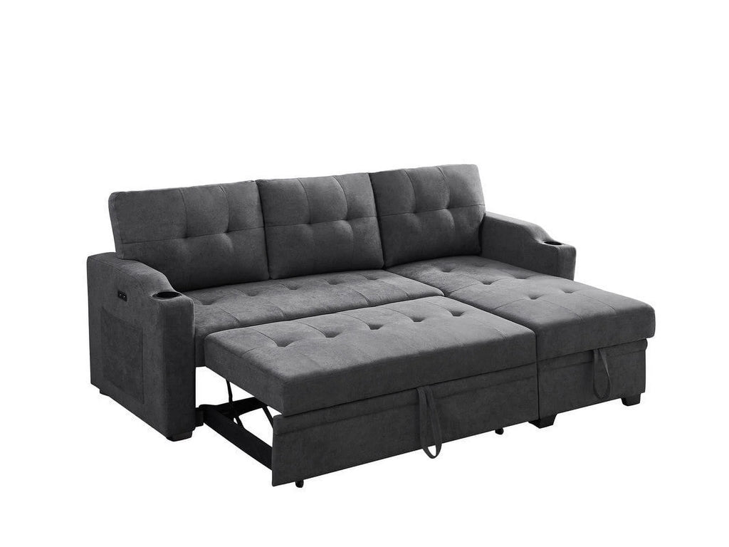 Dark Gray Woven Fabric Sleeper Sectional with Cupholder, USB Charging Port and Pocket Q5181