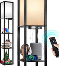 Floor Lamp with Shelves, USB Port, Linen Shade B67670