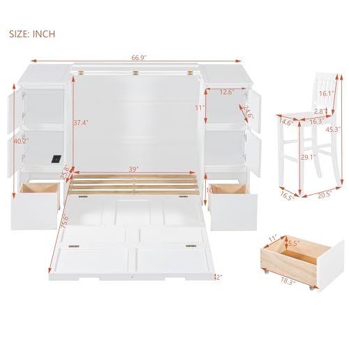 Twin Size Murphy Bed with Charging Station and Storage Drawers V623571