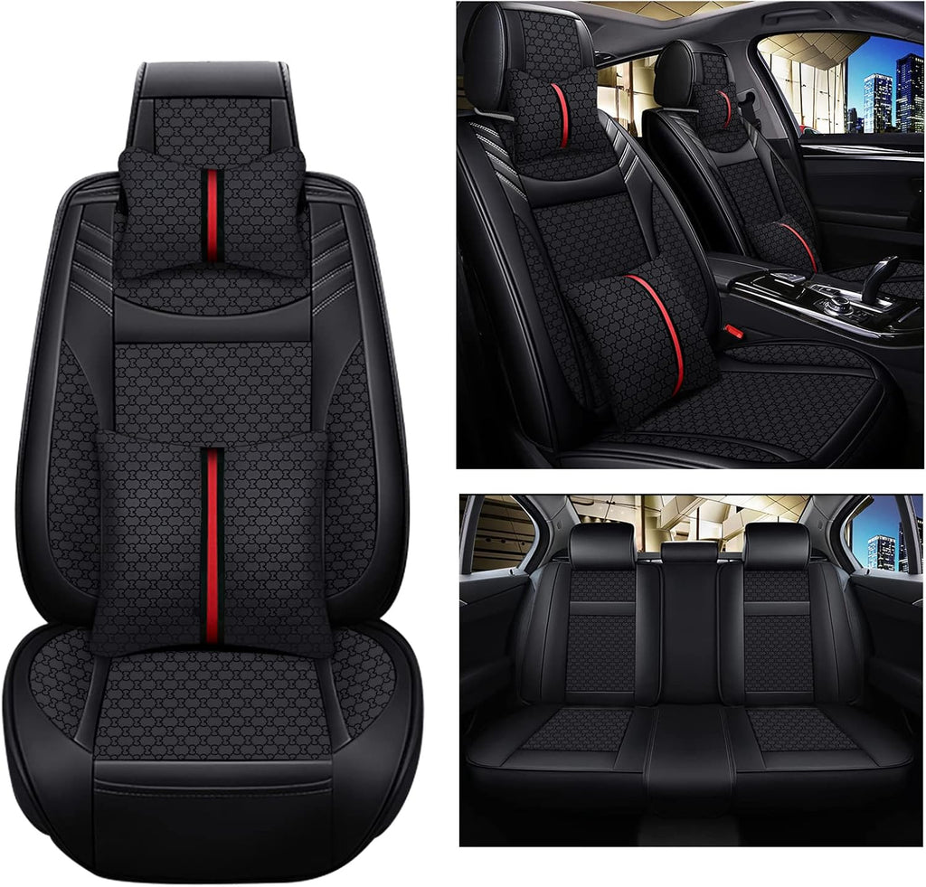 Black Faux Leather Full Set Car Seat Covers for 5 Seats M261