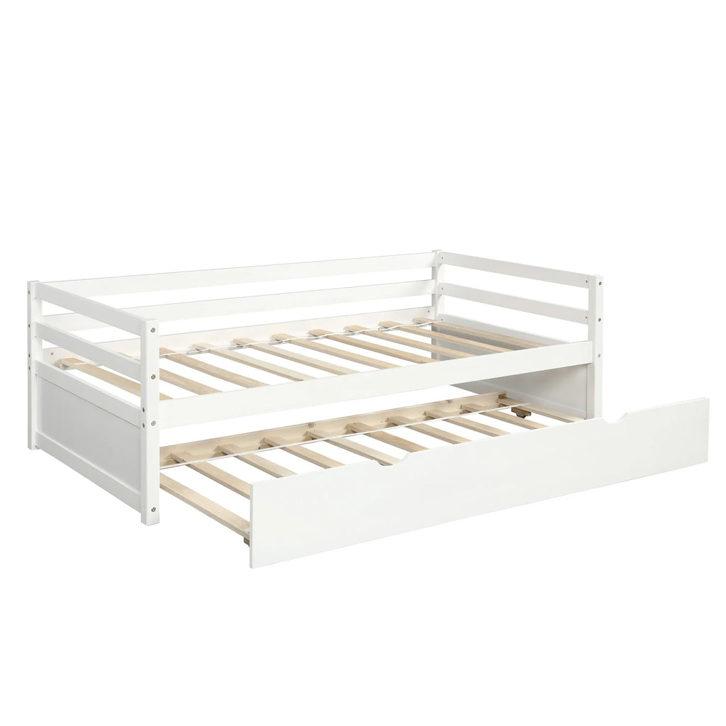 White Twin Wood Daybed with Trundle and Guardrails E639