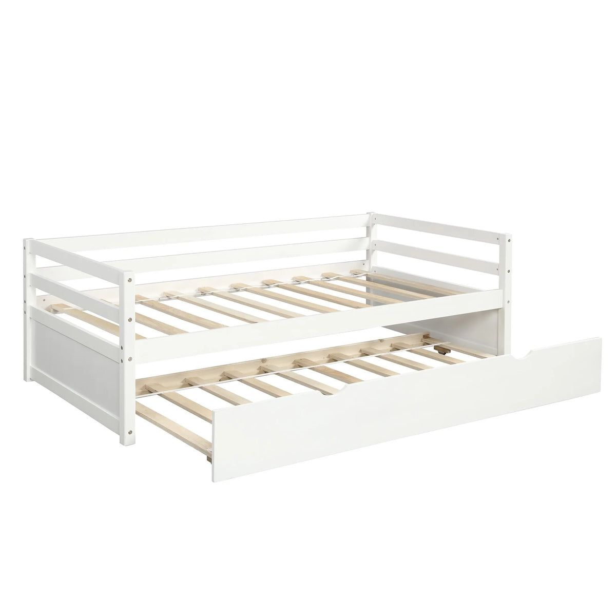 White Twin Wood Daybed with Trundle and Guardrails E639
