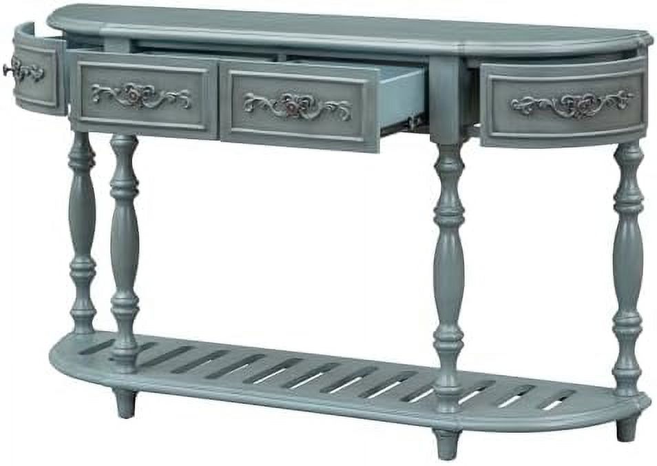 Retro Curved Console Table with 2 Top Drawers and Solid Wooden Frame P39818