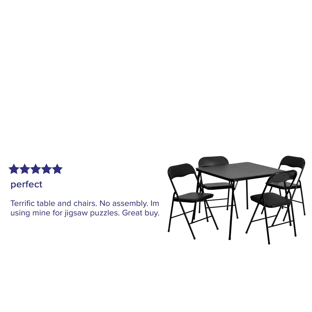 Black 5 Piece Folding Card Table and Chair Set S2848