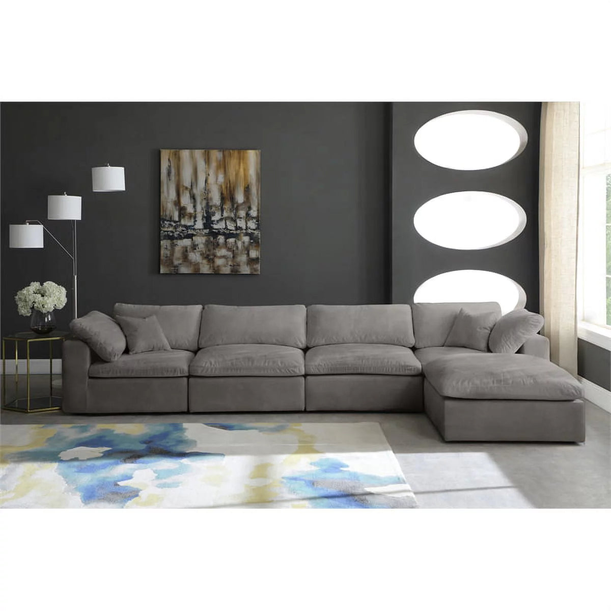 Gray Velvet Modular Sectional F5680