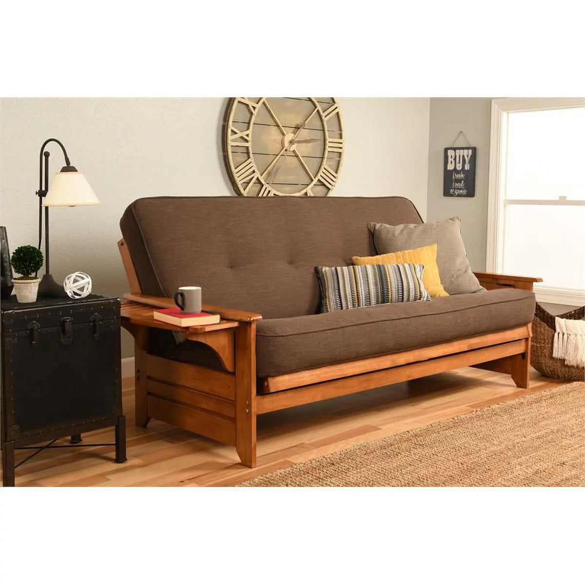 Full Traditional Linen Fabric Futon Mattress in Cocoa Brown M397019
