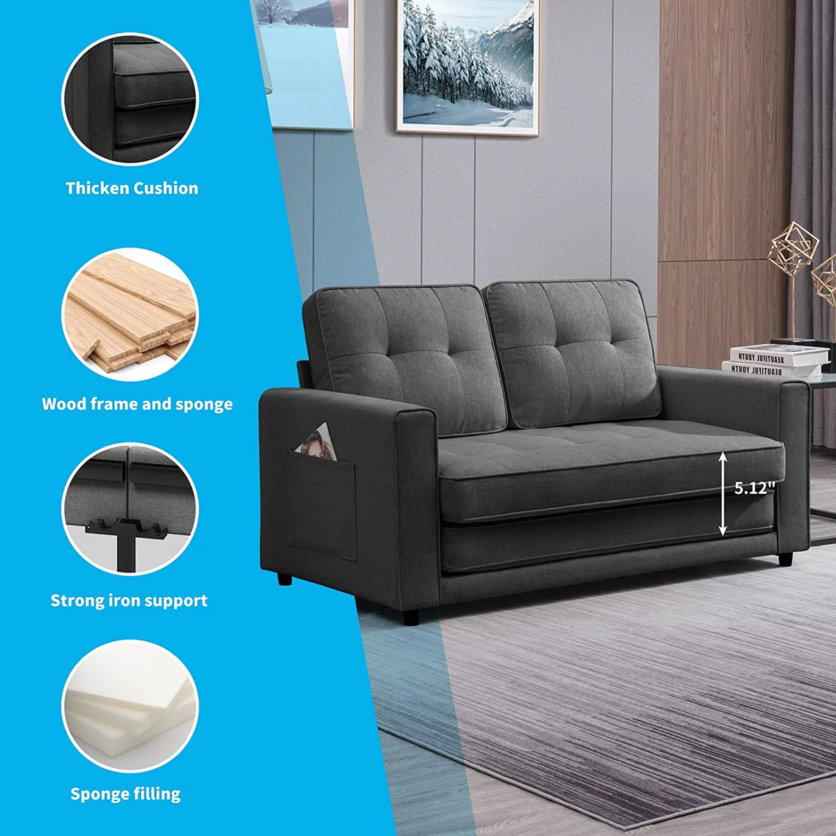 Dark Grey 3-in-1 Sleeper Sofa Bed J2195