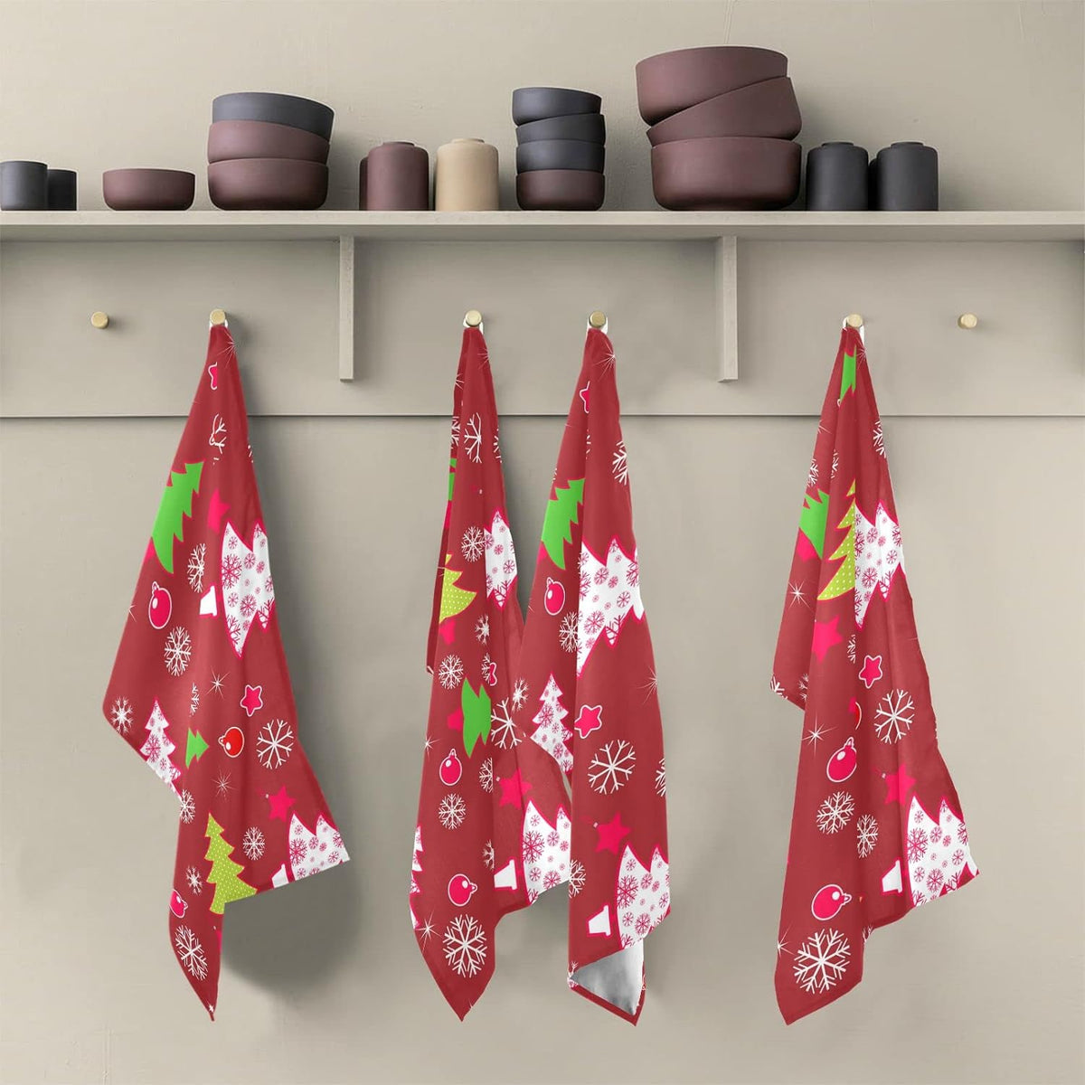 Red Green Kitchen Towels Set of 6 Dishcloths 28'' x 18'' X956