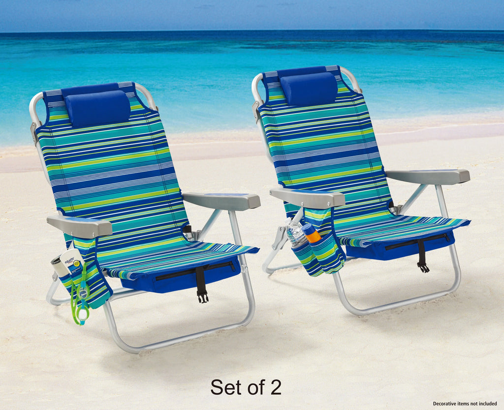 2-Pack Lay-Flat Backpack Chair Blue & Green Stripe K8709