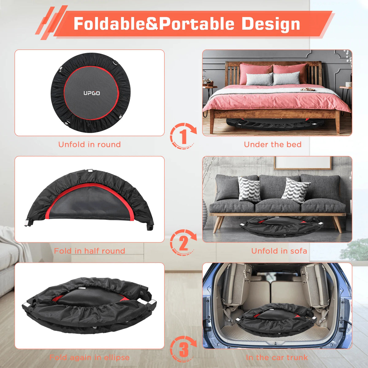 40 Foldable Fitness Trampoline with Adjustable Foam Handle J5289