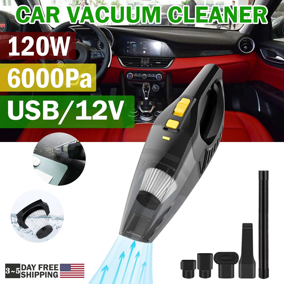 Wireless Handheld Vacuum Cleaner Portable Strong Suction Dry Wet Vacuum Sweeper M335951