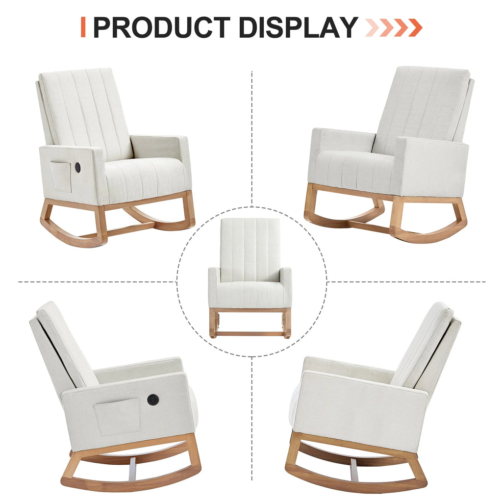 White Linen Rocking Chair Set of 2 C136