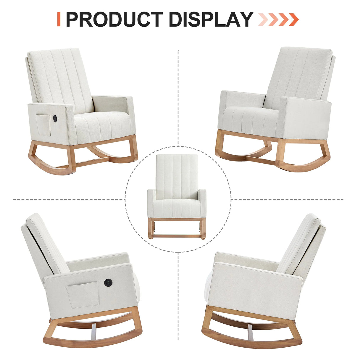 White Linen Rocking Chair Set of 2 C136
