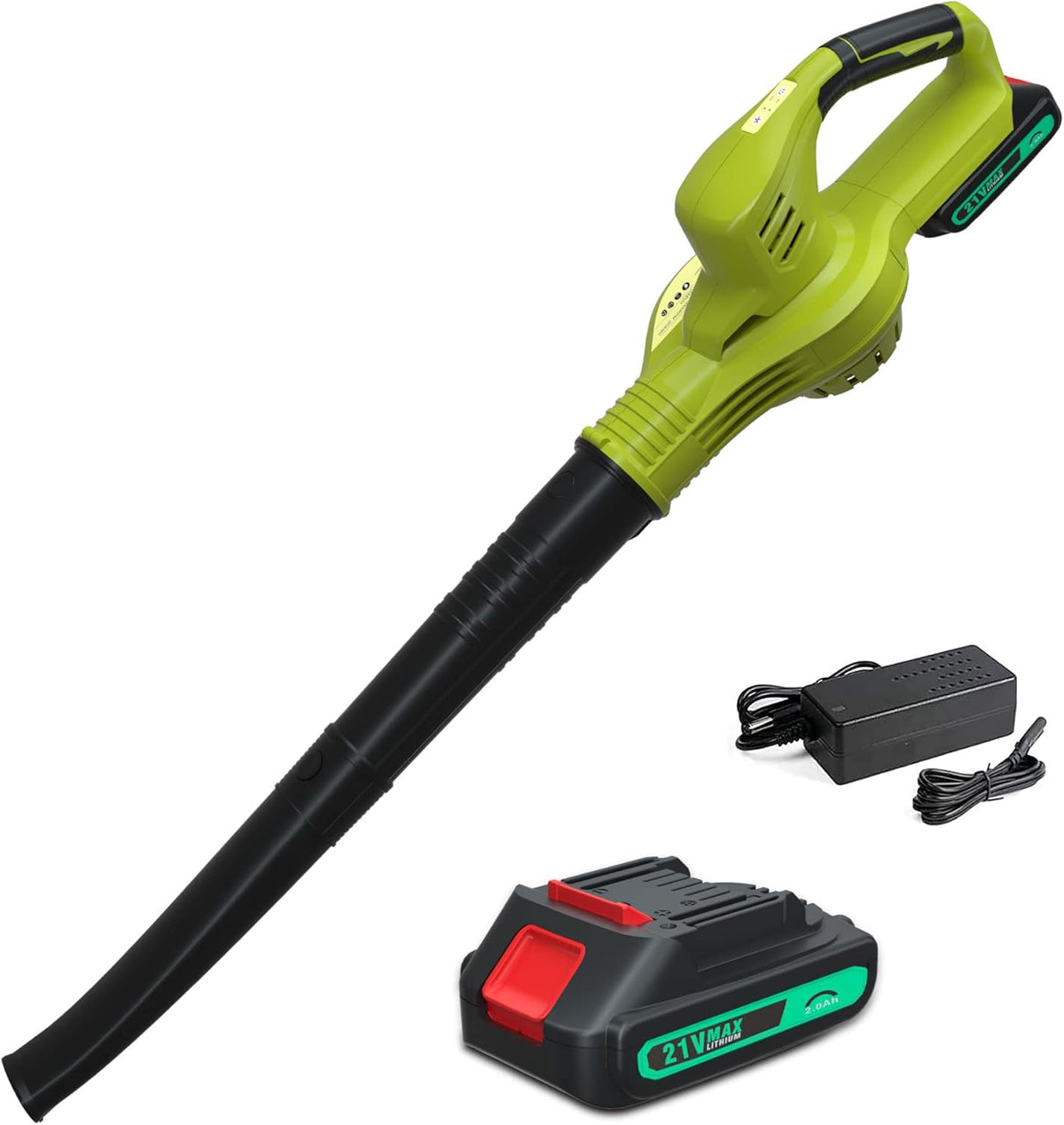 Cordless Handheld Leaf Blower with 2.0Ah Battery and Charger, 2 Speeds, 2 Adjustable Tubes, Dark Green, Pack of 2 G9891