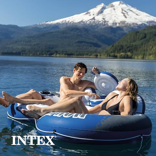 Inflatable Floating Lounge with Built-in Cup Holders and Grab Handles, Blue M500