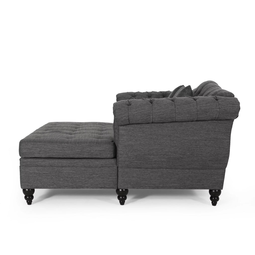 Dark Brown and Charcoal Tufted Chaise Lounge P6219