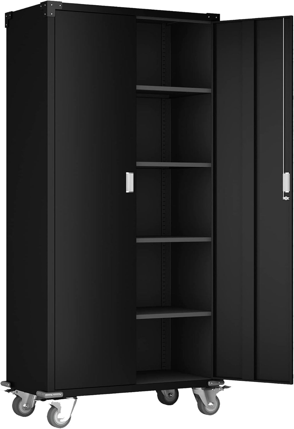 Metal Rolling Storage Cabinet with Wheels, 72'' Utility Storage Files Cabinet with Height Adjustable Shelves, Steel Tall Cabinet U41578