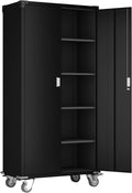 Metal Rolling Storage Cabinet with Wheels, 72'' Utility Storage Files Cabinet with Height Adjustable Shelves, Steel Tall Cabinet U41578